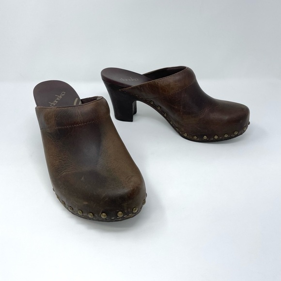 Dansko Rae Leather Studded Heeled Slip On Mule Clogs Brown Womens 41 or US 10.5 - Picture 5 of 7
